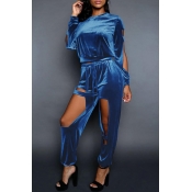 Lovely Casual Hollow-out Blue Pleuche Two-piece Pa