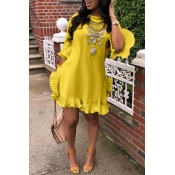 LW Sweet Ruffle Design Yellow Blending Mini Dress