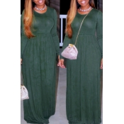 Lovely Casual Long Sleeves Green Floor Length Dres
