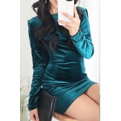 Lovely Sexy Long Sleeves Backless Blue Mini Dress