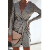 Lovely Fashionable Stacked Waist Silver Mini Dress