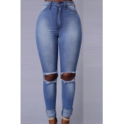 Lovely Trendy Broken Holes Blue Denim Jeans