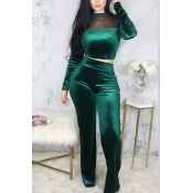 Lovely Casual See-Through Green Two-piece Pants Se