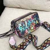 Lovely Casual Printed Pink PU Messenger Bag