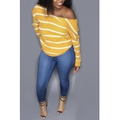 Lovely Casual Striped Yellow Knitting Sweaters