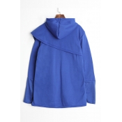 Lovely Trendy Hooded Collar Asymmetrical Blue Hood