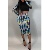 Lovely Casual Show-hilum Printed Black Two-piece S