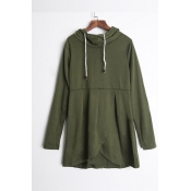 Lovely Casual Drawstring Green Cotton Hoodies