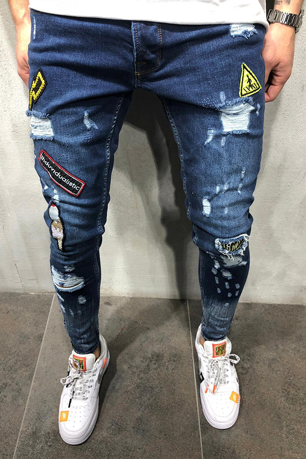 

Lovely Casual Broken Holes Deep Blue Jeans