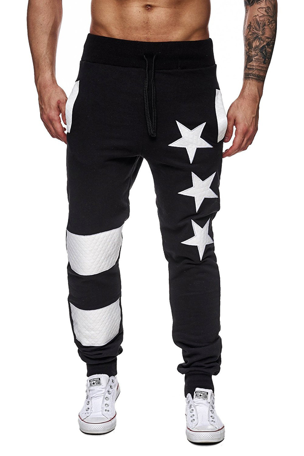 

Lovely Casual Patchwork Black Cotton Blends Pants