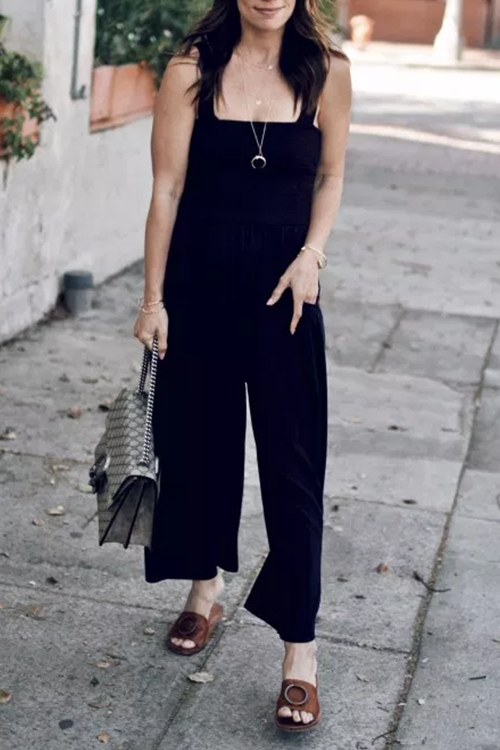 

Lovely Casual Loose Black Blending One-piece Jumpsuit