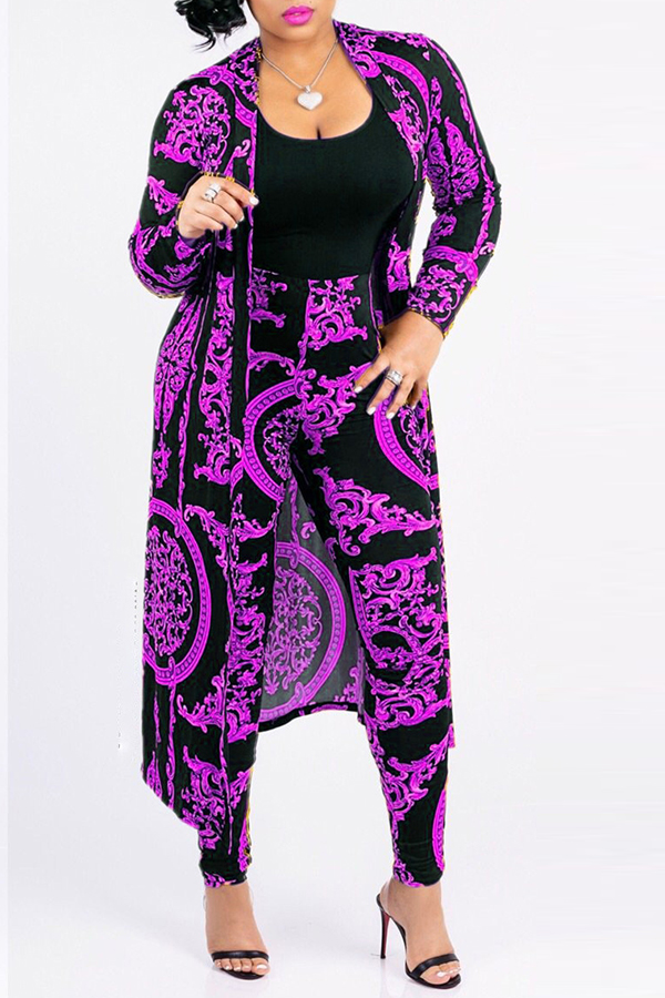 

Lovely Casual Printed Purple Blending Two-piece Pants Set(Without T-shirt)