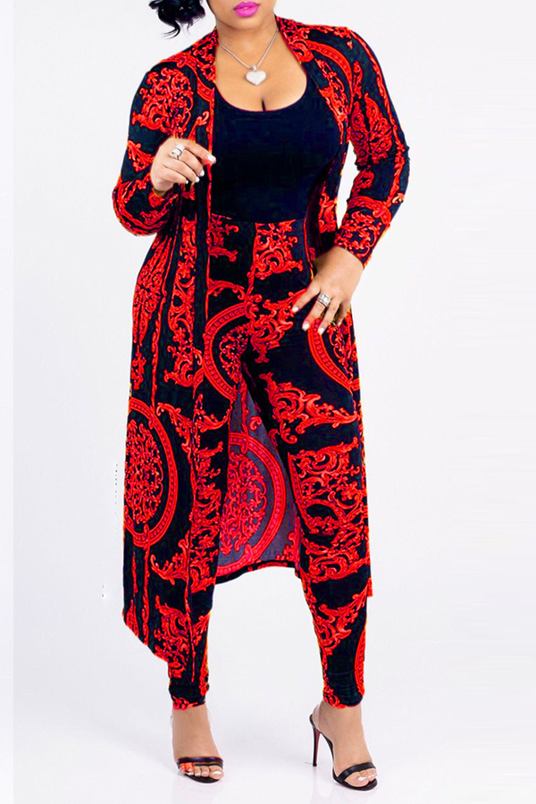 

Lovely Casual Printed Red Blending Two-piece Pants Set(Without T-shirt