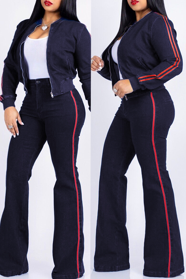 

Lovely Casual Striped Royal Blue Corduroy Two-piece Pants Set