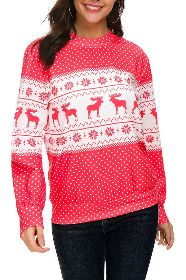 

Lovely Casual Animal Printed Long Sleeves Red T-shirt