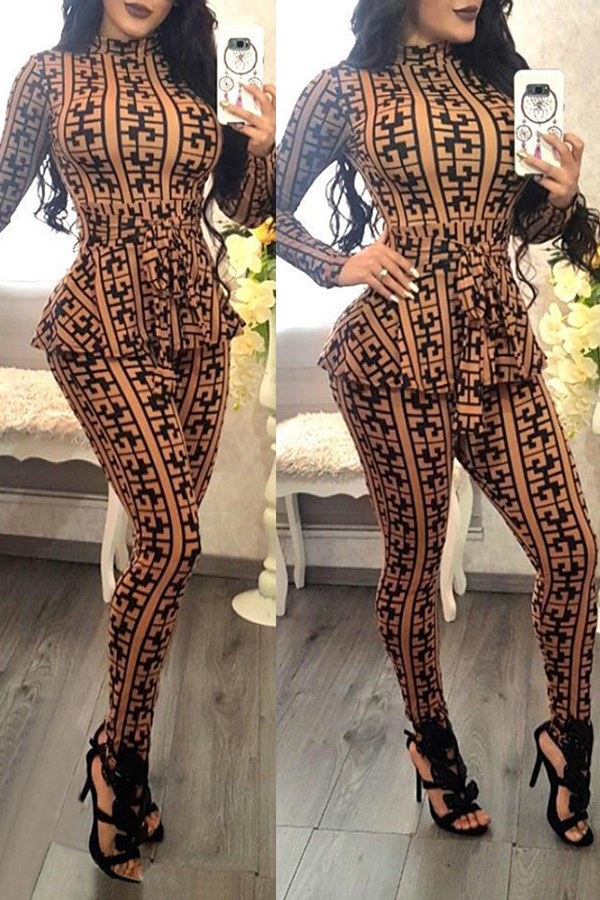 

Lovely Casual Long Sleeves Plaids Yellow One-piece Jumpsuit