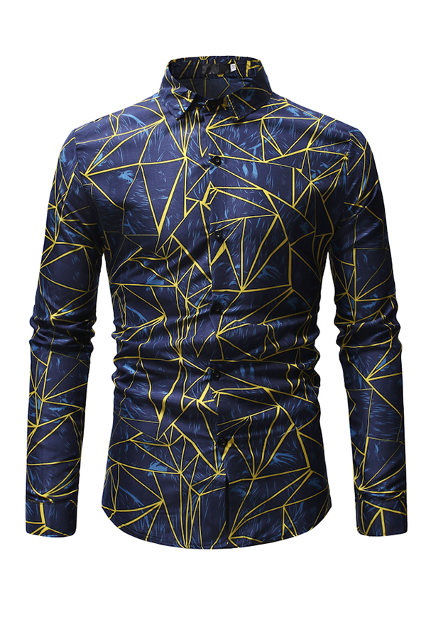 

Lovely Casual Printed Blue Cotton Blends Shirt
