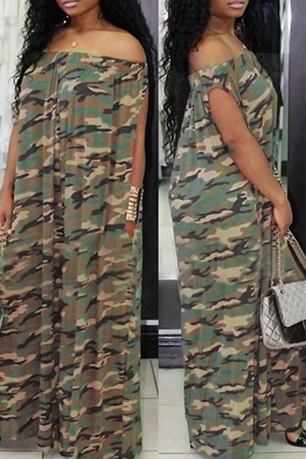 

Lovely Euramerican Dew Shoulder Loose Army Green One-piece Jumpsuit