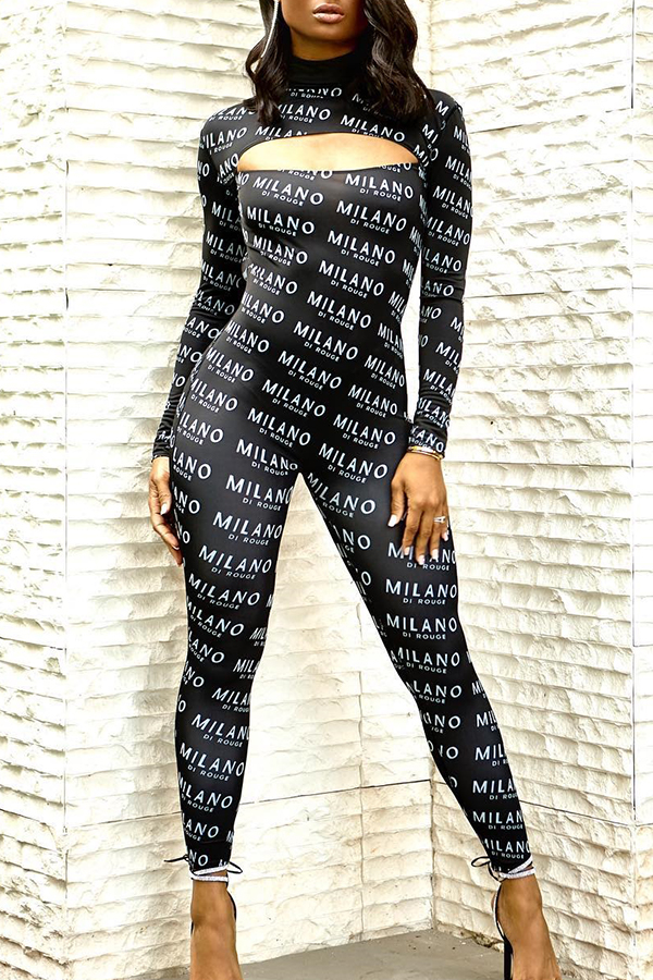 

Lovely Trendy Hollowed-out Black One-piece Jumpsuit