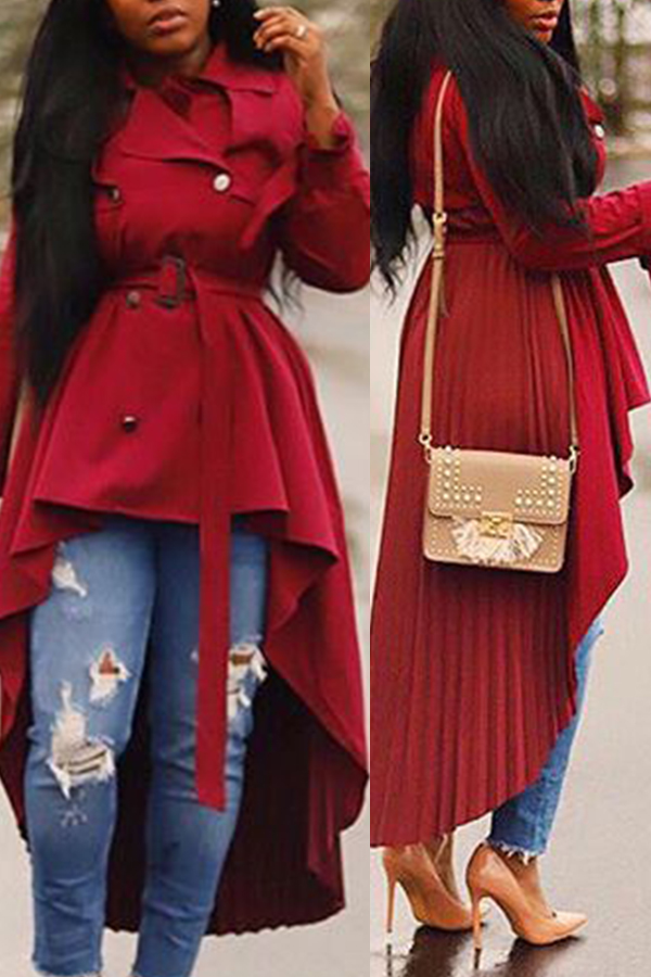 

Lovely Chic Asymmetrical Wine Red Coat
