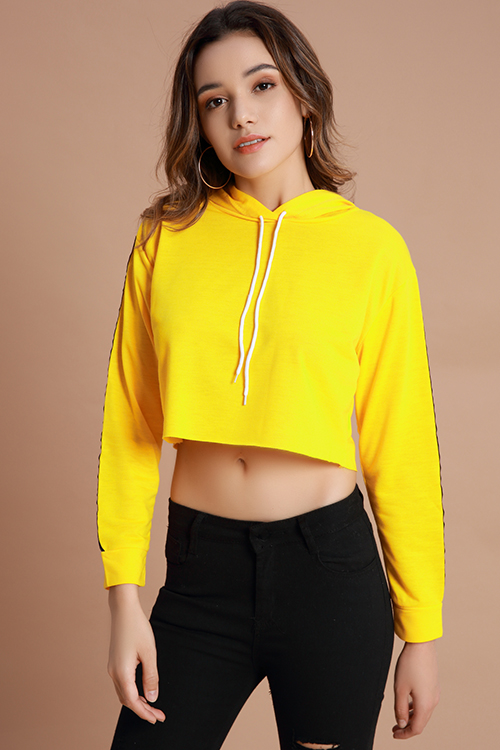 

Lovely Sportswear Hooded Collar Yellow Cotton Hoodies