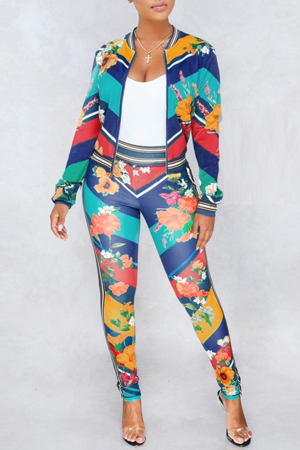 

Lovely Casual Floral Printed Croci Two-piece Pants Set(Non Positioning Printing)