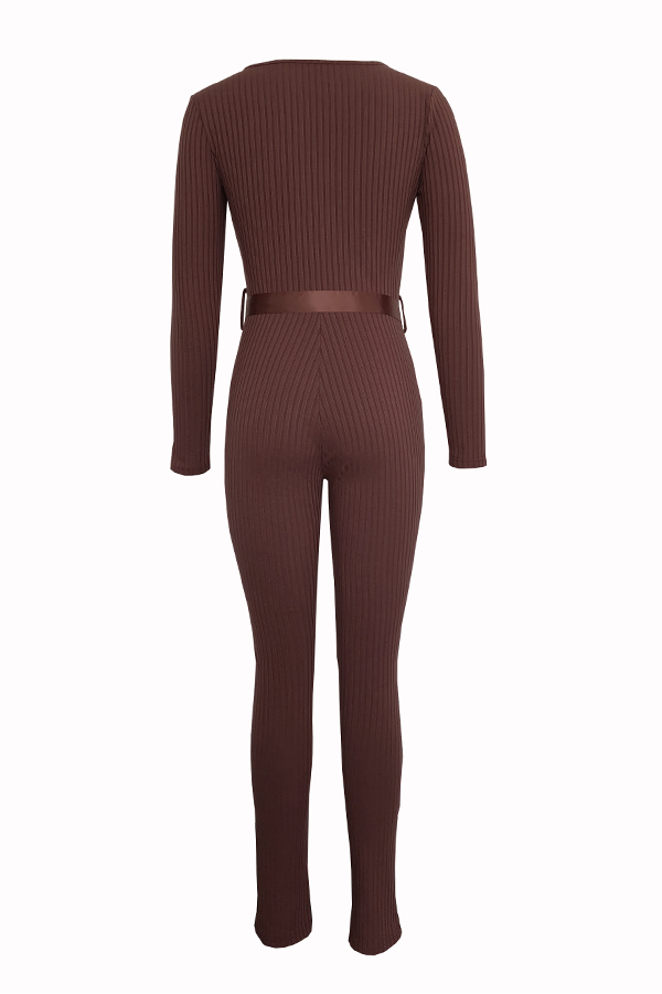 Lovely Casual Skinny Brown One-piece Jumpsuit(With Belt)_Jumpsuit ...
