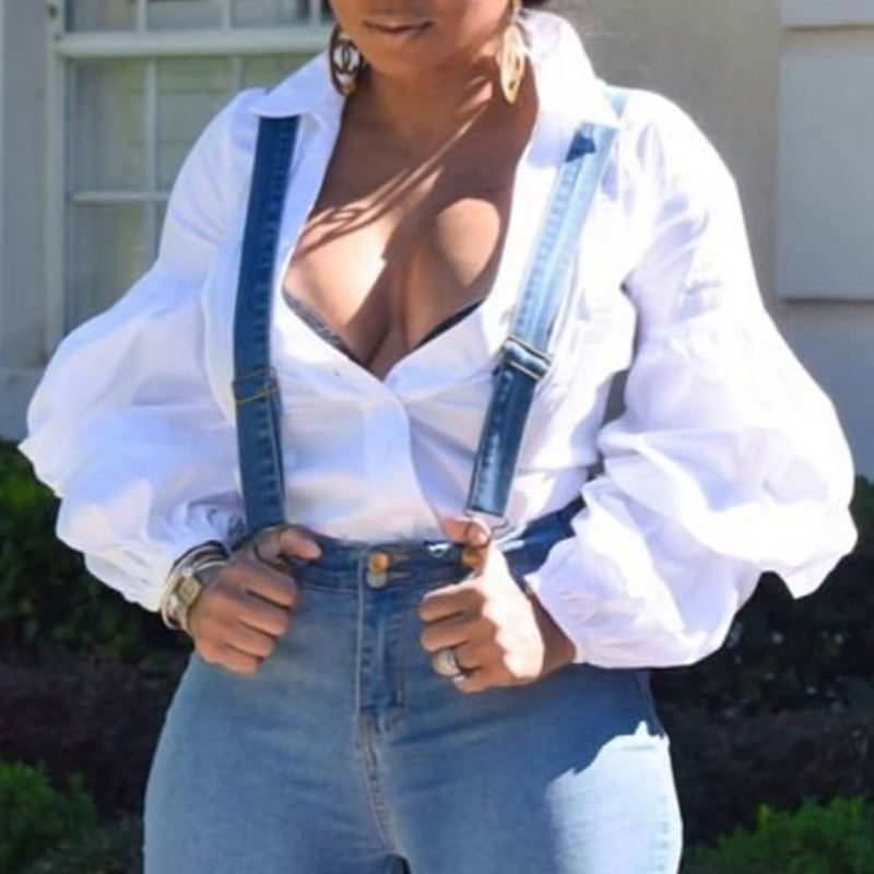 

Lovely Casual Puffed Sleeves White Blouses