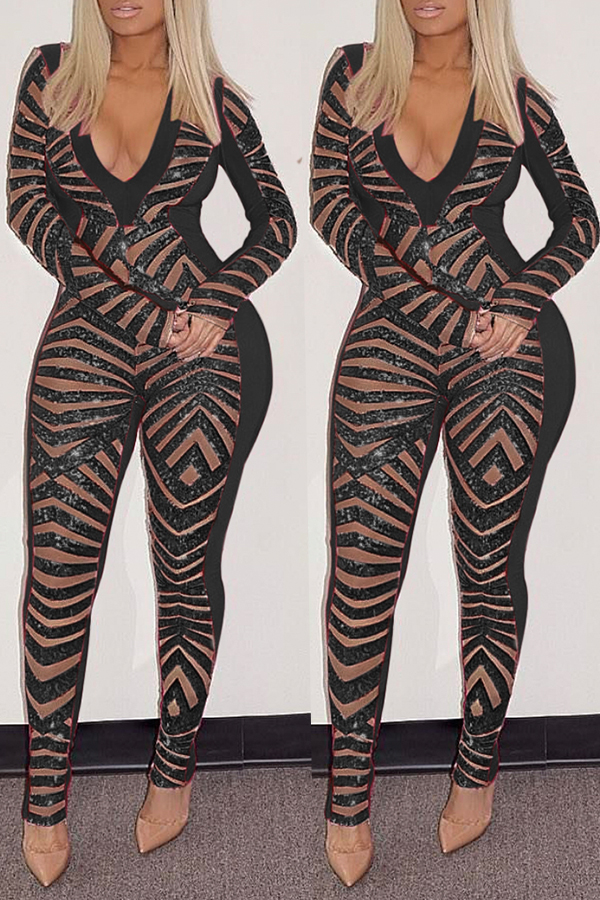 

Lovely Trendy Patchwork Black Blending One-piece Jumpsuit