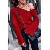 Lovely Chic Dew Shoulder Red Cotton Sweaters