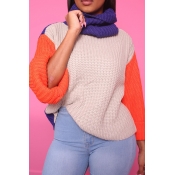 Lovely Casual Patchwork Apricot Blending Sweaters