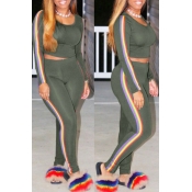 Lovely Casual Long Sleeves Green Two-piece Pants S