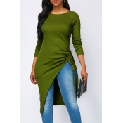 Lovely Casual Asymmetrical Grass Green Twilled Sat