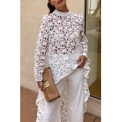 Lovely Trendy Hollowed-out White Lace Shirts