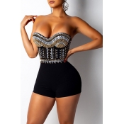 Lovely Sexy Dew Shoulder Black One-piece Rompers