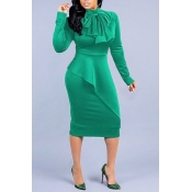 Lovely Elegant Long Sleeves Green Mid Calf Dress
