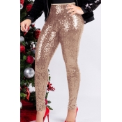 Lovely Trendy Sequined Skinny Apricot Cotton Pants