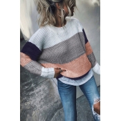 Lovely Chic Patchwork Dark Blue Acrylic Sweaters