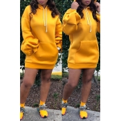 Lovely Trendy Hooded Collar Yellow Mini Dress