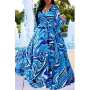 Lovely Bohemian Printed Blue Blending Floor Length