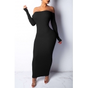 Lovely Sexy Backless Royal Black Cotton Ankle Leng