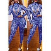 Lovely Sexy Hollowed-out Blue One-piece Jumpsuit