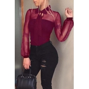 Lovely Sexy See-through Wine Red Bodysuit