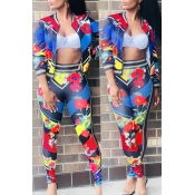 Lovely Casual Floral Printed Rose Red Two-piece Pa