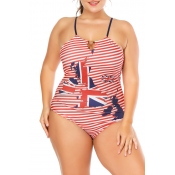 Lovely Trendy Striped Red One-piece Swimsuit