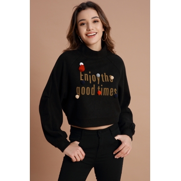 Lovely Chic Letters Printed Black Hoodies