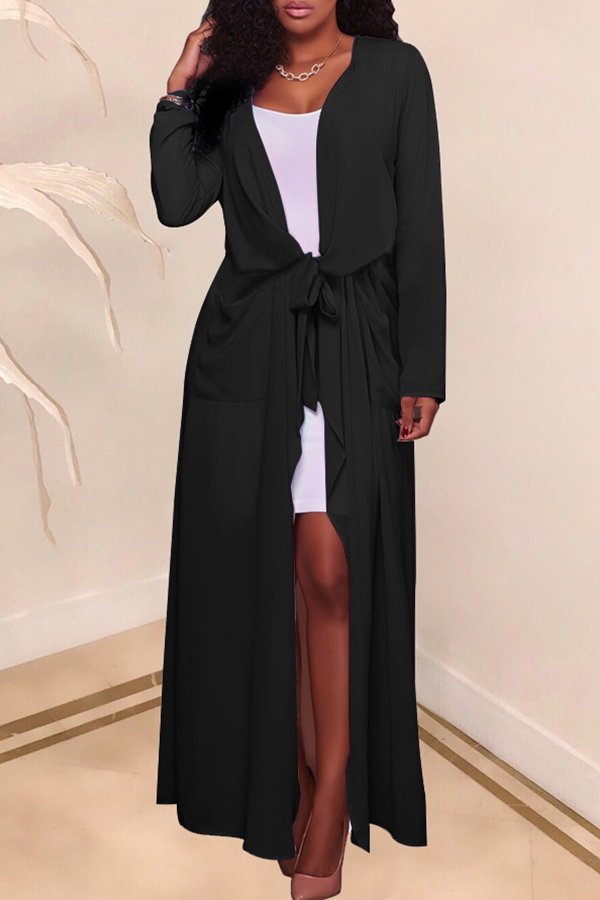 

Lovely Casual Lace-up Black Chiffon Coat