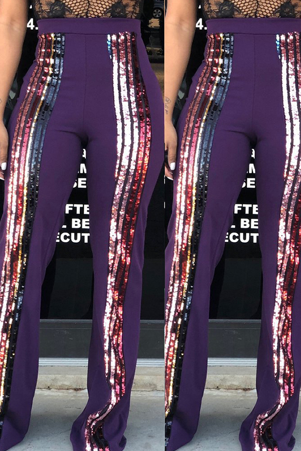 

Lovely Trendy Sequined Decorative Purple Blending Pants
