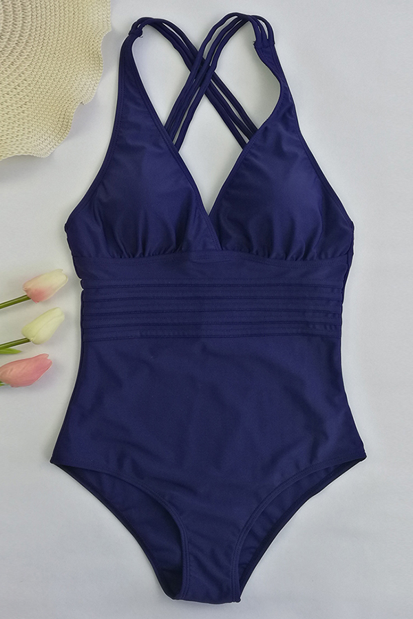 

Lovely Sexy Backless Dark Blue One-piece Swimwears