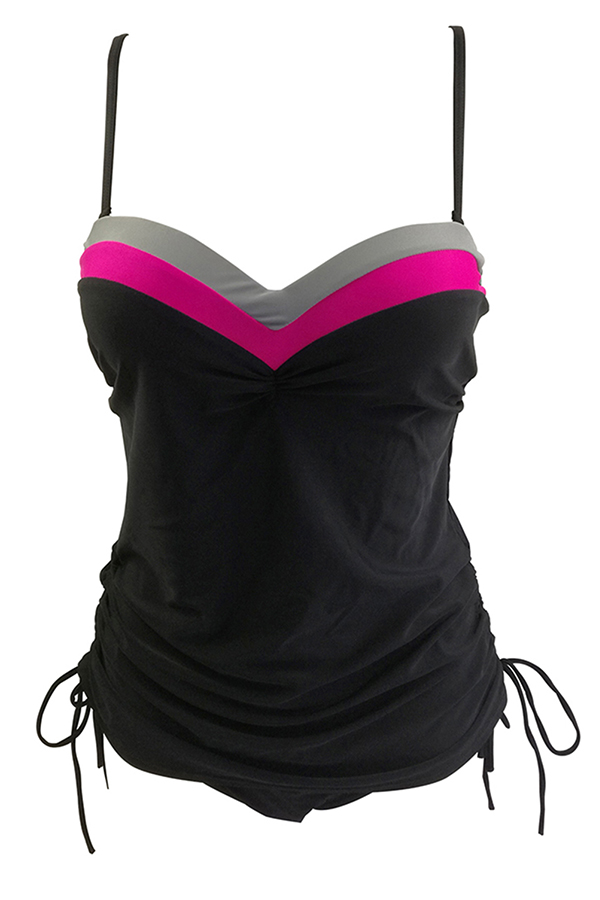 

Lovely Trendy Patchwork Rose Red One-piece Swimwears
